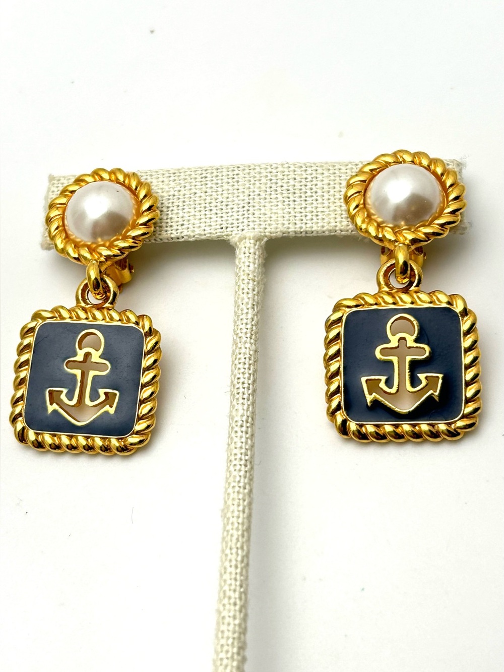 Anne Klein Nautical Navy Anchor Earrings